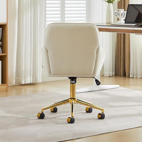 YITAI Velvet Office Desk Chair with Wheels and Gold Base,Modern Height Adjustable 360 Degree Swivel Upholstered Vanity Chairs with Arms for Living Room Bedroom, Study,Cream thumbnail 6