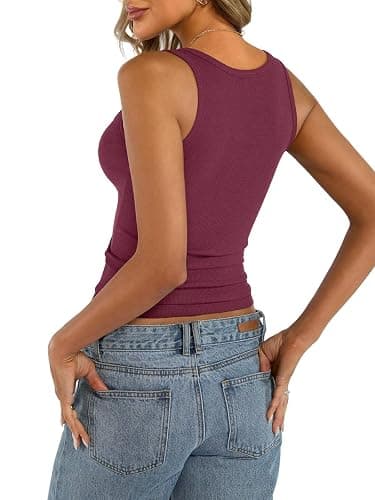EasyGala Womens Cotton Square Neck Ribbed Tank Tops Fitted Thin Shoulder Strap Sleeveless Basic Summer Cami Clothes 2025 thumbnail 4