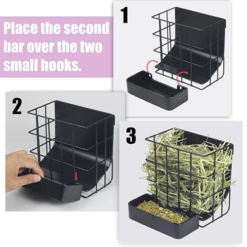 Rabbit Hay Feeder Guinea Pig Hay Feeder, Hay and Food Holder with Hook Heavy-Duty Metal Frame Hay Rack，for Bunny, Guinea Pigs,Chinchillas， Comes with Two Multifunctional Zippers-6.8x6.7x6.6inch thumbnail 3