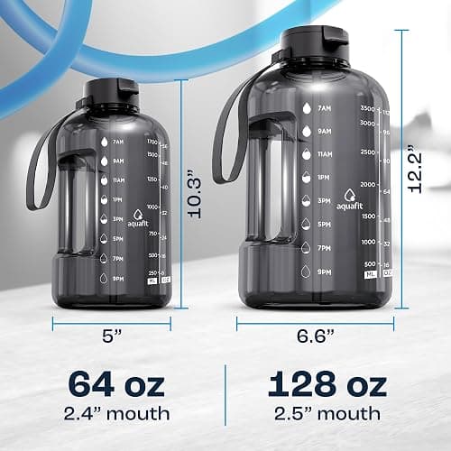 AQUAFIT 64 oz Water Bottle with Time Marker - Straw & Chug Lid - BPA Free Half Gallon Gym Water Bottle with Handle - Big Gallon Jug (Gray, 64 Ounces) thumbnail 2