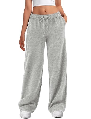 ATHMILE Women's Wide Leg Sweatpants High Waisted Baggy Interior Drawstring Joggers Straight Leg Sweat Pants with Pockets - Image 1
