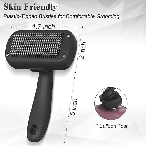 Dipoo Self Cleaning Shedding Brush - Skin Friendly Grooming Tool for Dogs, Cats, and Puppies, Deshedding and Hair Removal for Long and Short Haired Pets, Black thumbnail 4