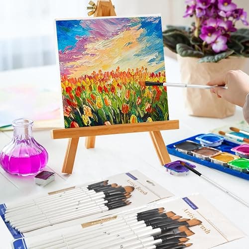 12 PCS White Color Paint Brushes Set, Acrylic Oil Professional Round Paint Brush for Watercolor, Art Brushes for Artists and Adults, Ideal for Water-Based Paints (Oblique Head) thumbnail 2