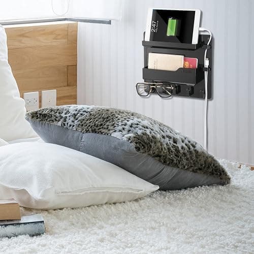 YONGAIJIA Bedside Wall Mount Shelf, Adhesive Bedside Organizer for Remote、Phone、Glasses. Bedside Accessories Storage suitable for College Dorm 、bunk bed 、 Bedroom、Rv（Black） thumbnail 5