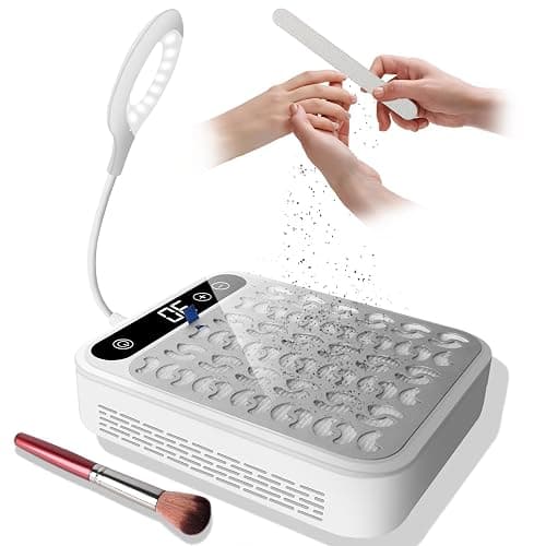 Aedcbaide Nail Dust Collector Nail Salon, Adjustable Suction Power Dust Extractor Nails with LED Light for Acrylic Nail Removal, 1 Reusable Filter & 1 Brush & 2 Nail Files (White) - Image 1