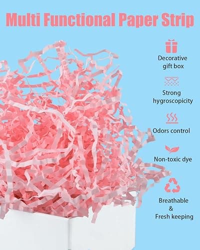 Raissily 10.5oz/300g Crinkle Cut Paper Shred Filler, Packing Grass Cushion for Valentine's Day Wedding Birthday Anniversaries Mother's Day Confetti Box Bag Basket Filling Gift Decoration - Light Pink thumbnail 4
