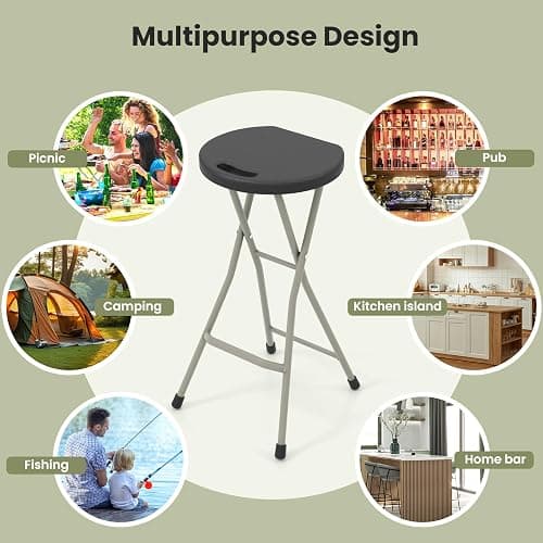GYMAX Folding Stool, 28in Portable Collapsible Bar Stool with Handle & Steel Frame, 330lbs Sturdy Foldable Lightweight Metal Chair for Outdoor/Indoor Kitchen Home Bar, Assembly Free (Set of 1, 28inch) thumbnail 8