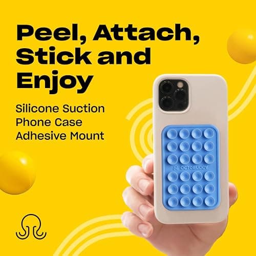 OCTOBUDDY Classic - Silicone Suction Phone Case Adhesive Mount - Hands-Free, Strong Grip Holder for Selfies & Videos - iPhone & Android Compatible - 2.25″ x 3.25″, Baby Blue Jay thumbnail 2