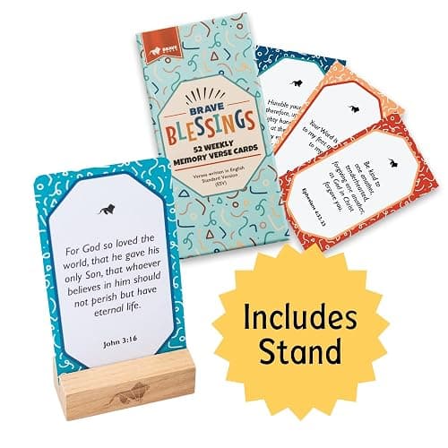Brave Blessings Bible Verse Cards for Kids: Memory Verses, Flash Cards | ESV Translation, Set of 52 Verse Cards, Includes Wooden Display Stand for Daily Scripture Memory thumbnail 4