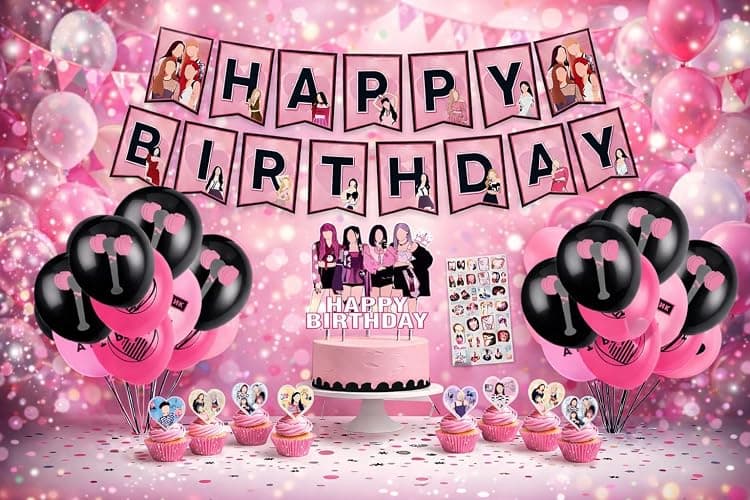 KPOP Black Pink Girl Group Birthday Party Kit Supplies with Cake Topper, Balloons, Banner, Cupcake Toppers & Birthday Sash – Easy Setup Party Supplies for Girls, Teens & Adults thumbnail 4