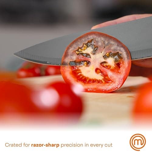 MasterChef Knife Set with Block, 5 Kitchen Knives with Sharp Stainless Steel Blades (Chef, Paring, Utility, Carving, Bread) Soft Touch Easy Grip Handles & Universal Knife Holder, Essential Black - Essential thumbnail 6