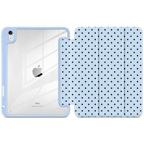 Yebiseven Case for iPad A16 11th Generation 11 inch 2025, iPad 10th Generation 10.9 inch 2022 -[Built-in Pencil Holder], Shockproof Clear Hard Back, Trifold Stand, Auto Wake/Sleep, Blue Polka dot thumbnail 2