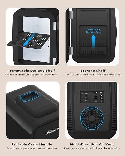 BEICHEN Mini Fridge, 4 Liter/6 Can Portable Refrigerator for Bedroom Office Dorm Car– Fast Cooling, Low Noise, 100-125V AC/5-12V USB Small Compact Refrigerator for Skincare, Food, Drinks(Black) thumbnail 9