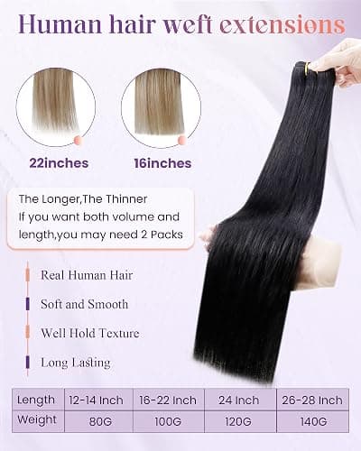 LaaVoo Tressen Extensions Echthaar Schwarz 70cm 140g Extensions Echthaar Tressen Doppelt Tressen Weft Extensions Echthaar Glatt #1 thumbnail 4