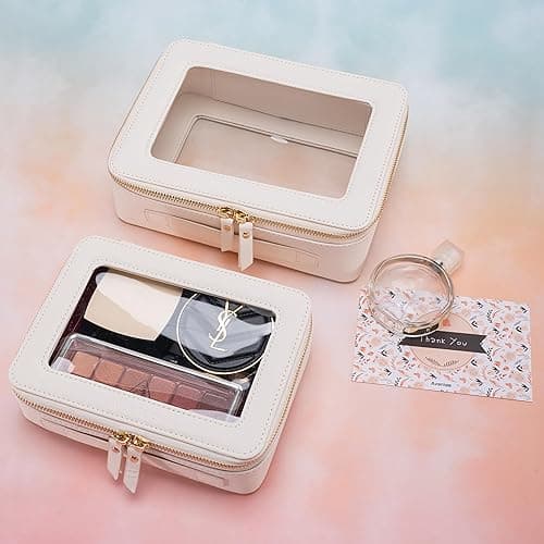 Aveniee Clear Makeup Bag Organizer, Travel Cosmetic Case Skincare Toiletry Bag for Women, Portable Make Up Pouch Car Organizer Bag with Zippers for Essentials(White) - Off-White - Medium Classic thumbnail 5