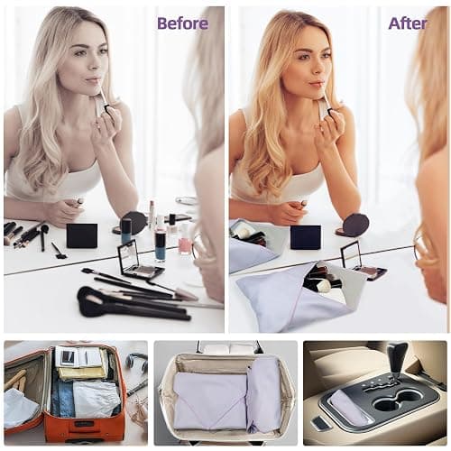 Luxmeroletta Travel Makeup Bag, 13.78x13.78 Inches Self-Adhesive Magic Cloth Cosmetic Organizer for Toiletries, Jewelry & Camera Lens, Washable Polyester Protective Pouch for Travel & Home Storage thumbnail 7