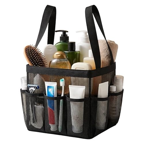 Mesh Shower Caddy, Portable Black Beach Tote Bag for Bathroom Dorm Essentials, Quick Dry Toiletry Organizer Large with 2 Handles 9 Pockets for Swim Pool Gym College Camp Travel Women Men Basket Bag - Image 1