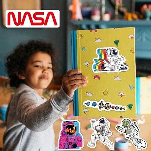 100pcs Space Stickers Pack for Water Bottles, NASA Logo Astronaut Vinyl Sticker for Hydroflask Helmet Laptop Skateboard, Waterproof Decals Gifts for Kids Teens Boys Adults thumbnail 6