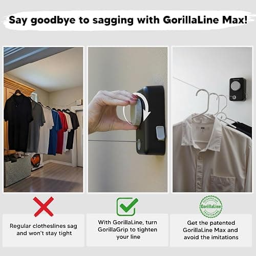 GorillaLine Max – Retractable Clothesline Indoor Outdoor, Non-Sagging Heavy Duty Clothes Drying Line, Wall Mounted Drying Rack, Air Dry Clothing, Max Tighten with GorillaGrip thumbnail 4