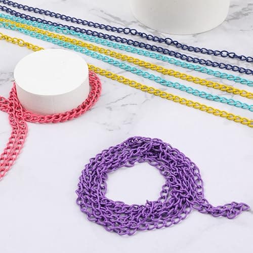 Happy Makers 39.37 Feet Necklace Figaro Chains for Jewelry Making, 4 Colors Brass Plated Necklace Chains with 40 Lobster Clasps, 80 Jump Rings in Bulk for Women Men DIY Bracelet Craft thumbnail 5