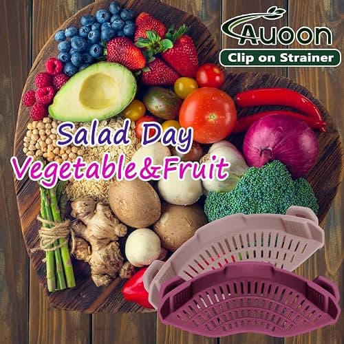 AUOON Clip on Strainer for Pots and Pans - Silicone Food Strainer for Draining Pasta, Spaghetti, Noodles, Fruits, Vegetables, Grease, Ground Beef (Almond Rose) thumbnail 5