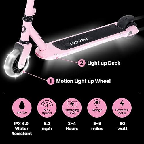 Aero iSporter Kids Electric Scooter | Hand Acceleraor & LED Lights | Electric scooters for Boys Girls Ages 6-12 | Rubber Deck Mat, Battery Indicator& Adjustable Heights thumbnail 3