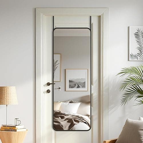 Antok Over The Door Mirror Full Length, 49'' x 14''Wall Mounted Hanging Mirror, Aluminum Alloy Frame, Shatterproof Glass, No Drill Installation for Bedroom, Closet, Bathroom, Dorm, Round Corner,Black thumbnail 4