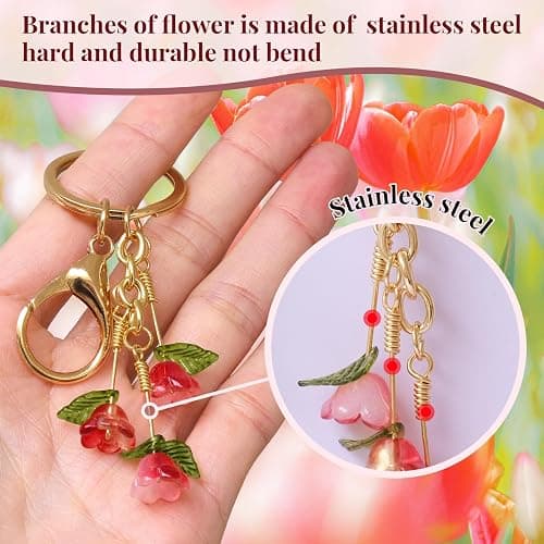 SanQuan Trailing Tulip Flower Keychains for Women-Handmade,Bag Charm,Purse Charm,Elegant Gifts for Women/Mom/Her thumbnail 3