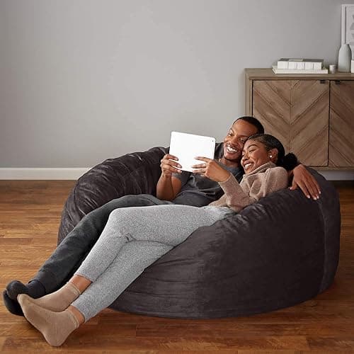 Amazon Basics Large Bean Bag Chairs for Adults, 5 ft Grey Memory Foam Filled with Solid Microfiber Cover thumbnail 7
