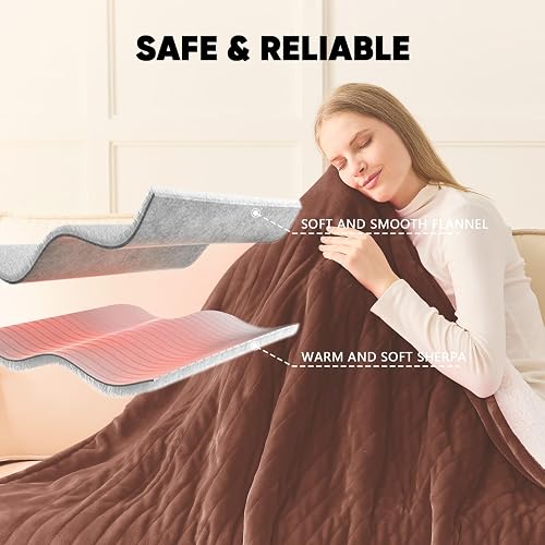 Heated Blanket Electric Blankets,50“ x 60” Heating Blanket,Thick Warming Plush Electric Lap Twin Size Sherpa Gifts for Women,Mom,Grandma with 5-Position Timer &10 Heating Levels,Coffee thumbnail 6