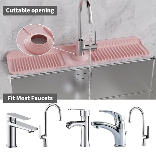 WAFT YEARN 24X5 Inch Silicone Durable Faucet Mat Kitchen Sink Splash Guard Draining Protector Tray Liner Absorbent Protective Counter Accessories For Sink Kitchen Bathroom Laundry Room Bar & RV Pink thumbnail 4
