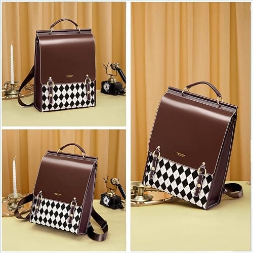 Cnoles Leather Backpack Purse For Women Fashion Ladies Vintage Bag Casual College Travel Backpacks Large bags Black thumbnail 7