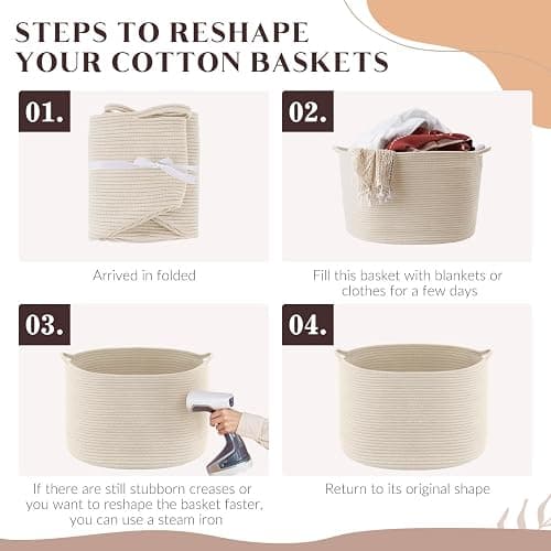 Large Storage Basket Rope Basket, Maliton Extra Large Cotton Rope Bin 22" x 22" x 14" XXXLarge Basket Woven Storage Basket Toy Bin with Handle Comforter Cushions Storage Bins Thread Laundry Hamper thumbnail 7