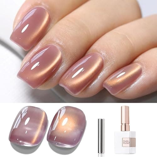 Double Rhythm 15ML Ice Glass Cat Eye Gel Polish with Magnet Holographic Glitter Shimmer Translucent Sheer Color Salon Soak Off Magnetic Nail at Home (Golden Violet-MC1129) - Image 1