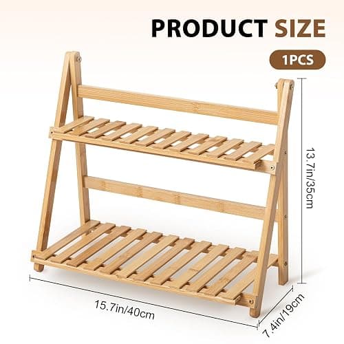 Yalikop Matcha Station Shelf,15.7'' Coffee Station Organizer, 2 Tiers Bamboo Mug Holder Countertop,Desktop Flower Pot Rack for Home Living Room Window Sill Foldable Display Storage Shelf(Wood) thumbnail 3
