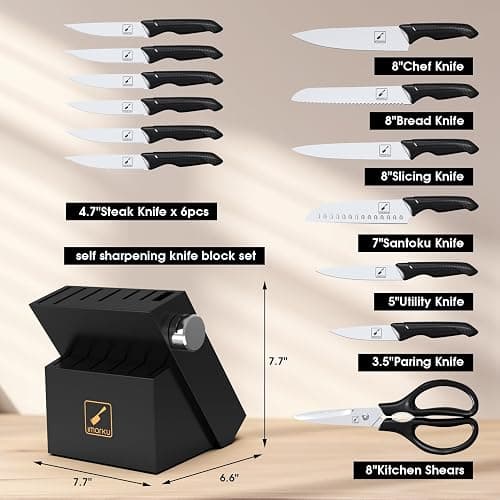 imarku Knife Set with Block, Sharp Knife Set with Built-in Sharpener, Japanese Stainless Steel Kitchen Knife Set with Non-Slip Ergonomic Handle, Dishwasher Safe, 14 PCS Christmas Gifts, Black thumbnail 3