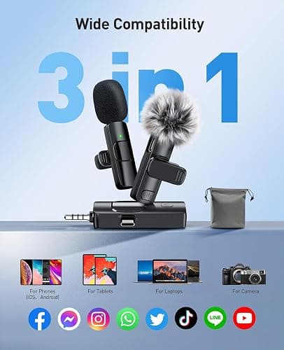 MENERESAS 3-in-1 Mini Microphone for iPhone: Wireless Lavalier Microphones for iOS/Android Devices/Camera - Noise Reduction Lapel Mic - Clip on Mic for Video Recording Vlog/YouTube/Interview - deep black thumbnail 6