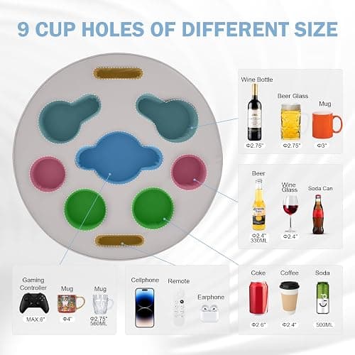 Couch Cup Holder Pillow - Cup Glass Cozy Pillow | Couch Caddy Sofa Bed Buddy Holds Drinks, Snacks, Remote, Phones, Tablet. Keep Drinks Stand and Prevent Spills for Car, Park，Beach, Picnic. (PU Gray) thumbnail 4