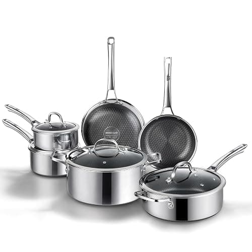 Non Stick Frying Pans Set, Hybrid Pans Set Nonstick (10 pcs),Pan for cooking, PFOA Free Kitchen set, Dishwasher and Oven-Safe Cookware Sets, Stainless Steel Skillets - Image 1