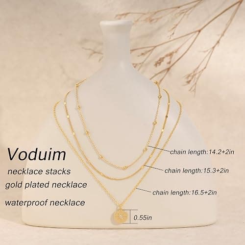 Voduim Dainty Layered Necklaces for Women Trendy | Gold Necklace Stack 14K Gold Plated Layering Pendant Necklace Set Statement Necklaces for Women Waterproof Gold Jewelry thumbnail 4