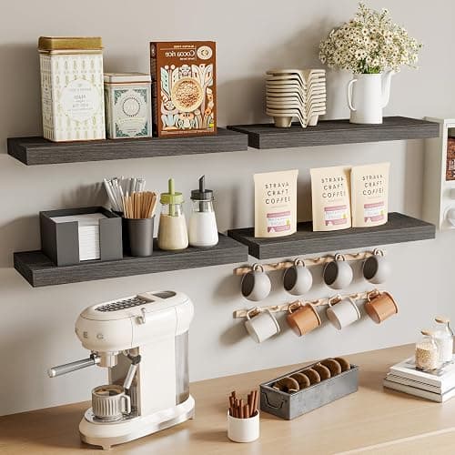Fixwal 15.8in Floating Shelves, Rustic Wood Finish Wall Shelves Set of 4, Shelves for Wall Decor, with Invisible Brackets for Bathroom, Living Room,Bedroom and Kitchen(Gray) thumbnail 7