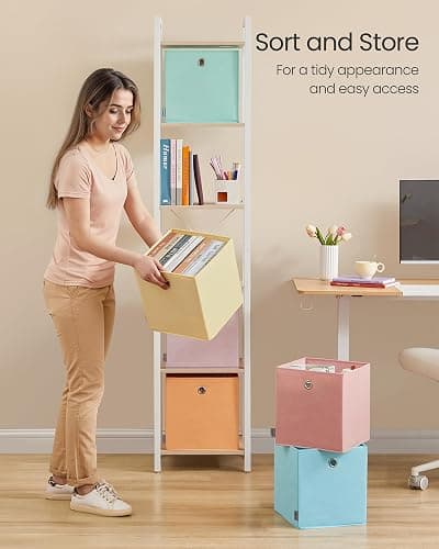 SONGMICS Storage Cubes, Set of 6 Odorless Foldable Storage Boxes, 10.2 x 10.2 x 11 Inches, Closet Organizers for Shelf, Rainbow Storage Bins, Colorful Fabric Bins for Bedroom, Living Room URFB226X01 thumbnail 6