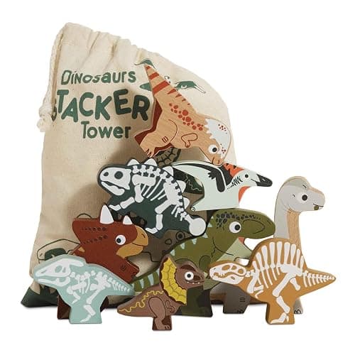 Le Toy Van Wooden Jurassic Stacking Dinosaurs & Bag, 18m+ - Image 1