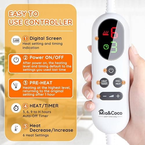 Mia&Coco Electric Heating Pad for Back Neck Shoulders Pain Relief, XL 23"x39" Soft Flannel Wrap, Waist Strap, Fast Heat Hot Therapy 6 Heat Settings, Auto-Off Timer, Machine Washable, Grey thumbnail 2