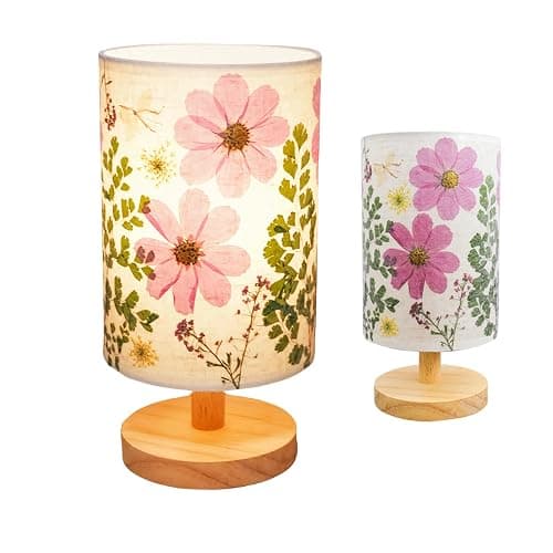 Floresita Dried Flowers Small Table Lamp 5W LED 3-Color Bedside Lamp Pressed Flowers Lampshade with Wood Base for Bedroom Living Room Desk Nursery thumbnail 9