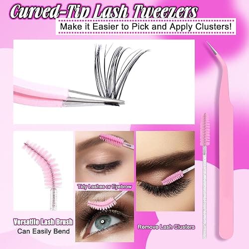 Eyelash Extension Kit 320pcs Lash Clusters D Curly 9-16mm Mix 40D Individual Lashes Wispy Lash Clusters Kit with Lash Bond and Seal and Remover Lash Applicator for Lash Extension Beginners thumbnail 7