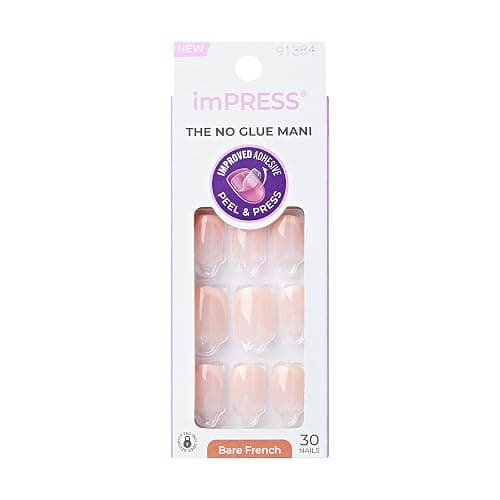 KISS imPRESS No Glue Mani Press On Nails, French, 'Heroic', Light Neutral + White Tip French, Short Size, Squoval Shape, Includes 30 Nails, Prep Pad, Instructions Sheet, 1 Manicure Stick, 1 Mini File - Image 1