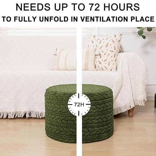 Round Pouf Ottoman 20 x 20 x 14 Inches Boho Poof Home Decor Floor Pouffe Ottoman Foot Rest for Couch Sofa Bean Bag Chairs Living Room Bedroom (Green) thumbnail 5