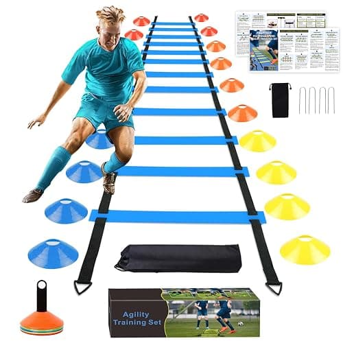 YGORTECH Soccer Speed Agility Training Set - 20FT Agility Ladder 12/16 Sports Cones and Soccer Kick Trainer Football Training Equipment Footwork Drills for Youth and Adults - Image 1
