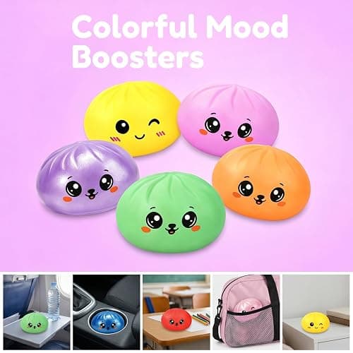 Dumpling Squishy Mystery Box,Dumplings Style Stress Balls for Adults and Kids, Cute Steamer Basket Design with Squeezable Ball Stress Relief Fidget Toys (4 PCS) thumbnail 7